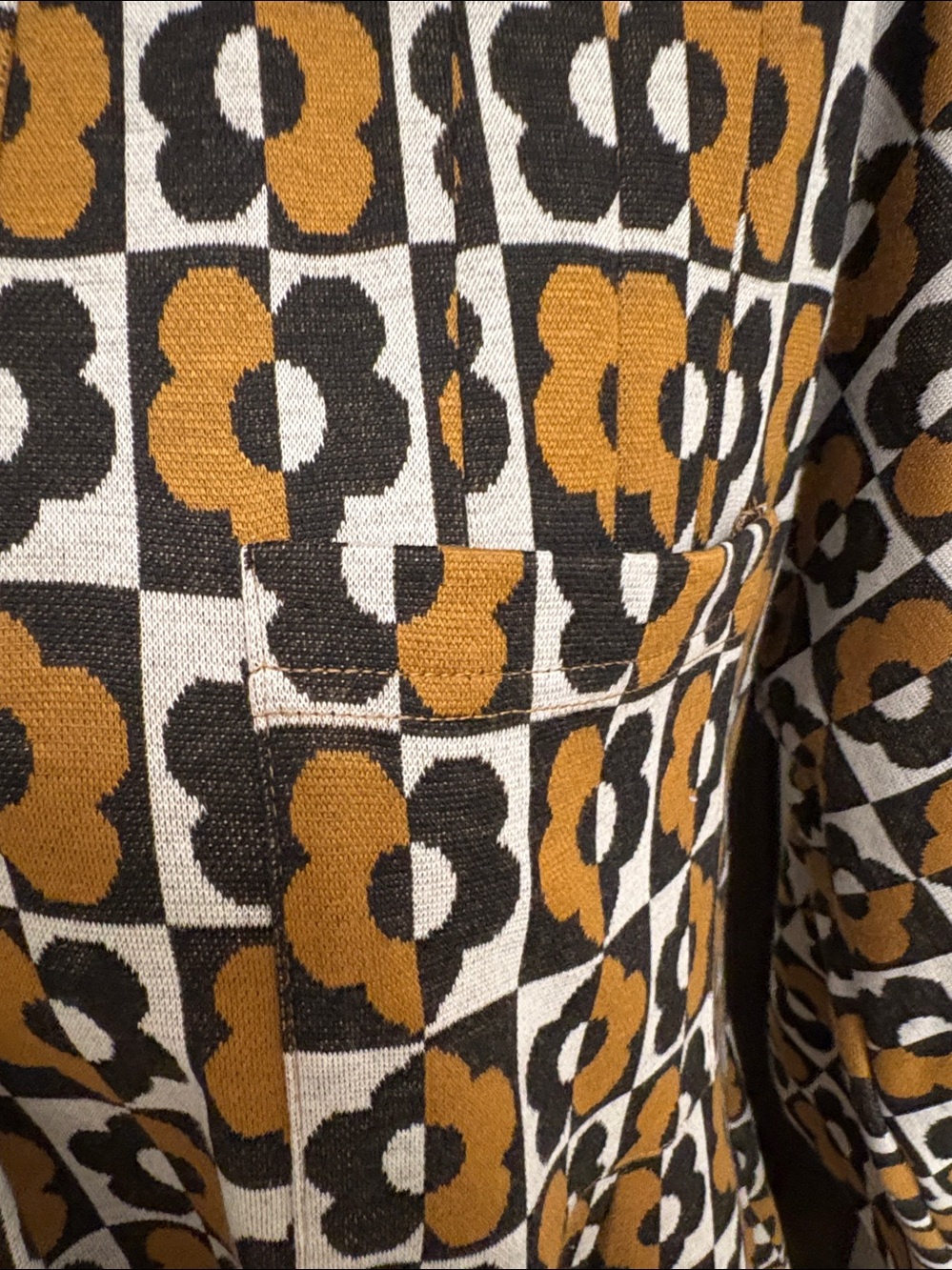 Uncle Frank Mustard Black White Geometric Floral V-Neck Tunic